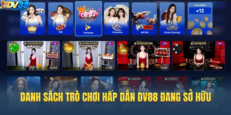Danh sách trò chơi hấp dẫn DV88 đang sở hữu