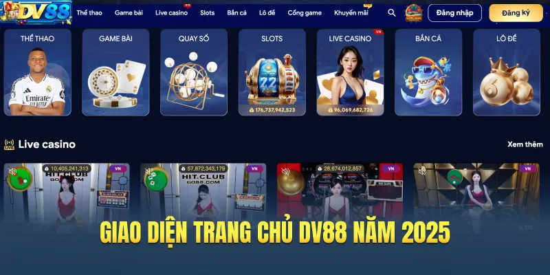 Giao diện trang chủ DV88 năm 2026